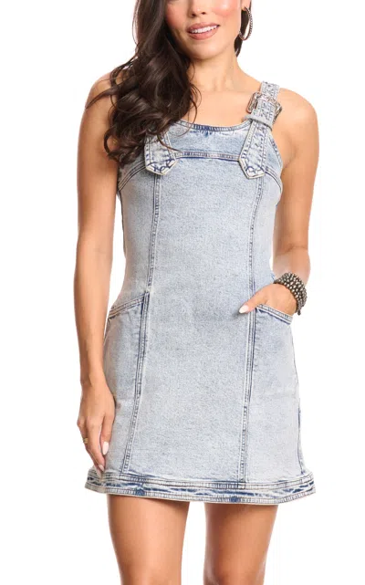 Blue B Women's Light Wash Straps & Buckles Back Zip Dress In Stonewash Blue