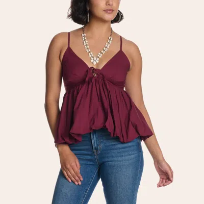 Blue B Women's Maroon Puff Bottom Tie Front Cami In Red