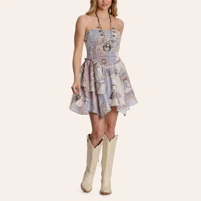Blue B Women's Multicolor Western Toile Print Smocked Tiered Mini Dress