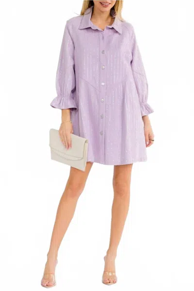 Blue B Women's Rhinestone Striped Button Down Dress In Lavender In Purple