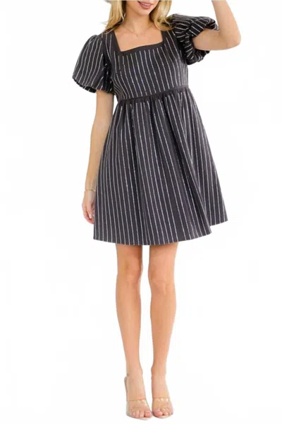 Blue B Women's Rhinestone Striped Dress In Charcoal In Pink