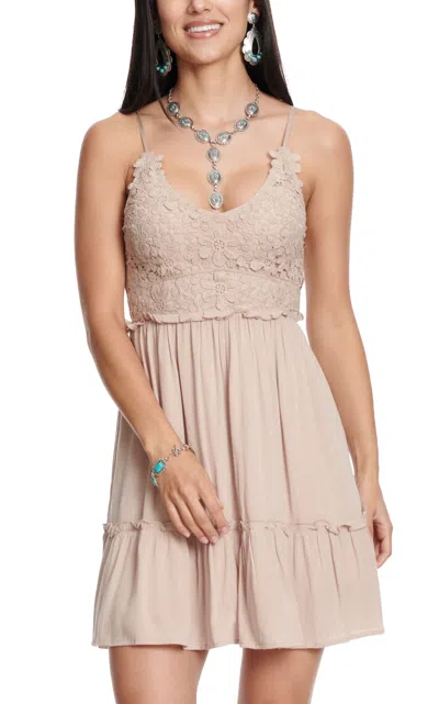 Blue B Women's Taupe Floral Lace Crochet Tiered Dress In Neutral