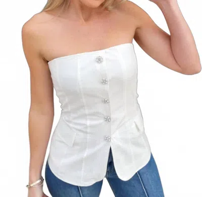 Blue B Women's Twill Rhinestone Button Tube Top In White