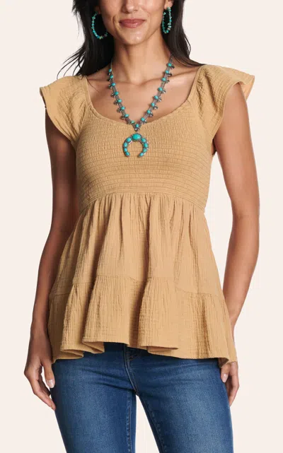 Blue B Women's Washed Taupe V-neck Tiered Top In Brown