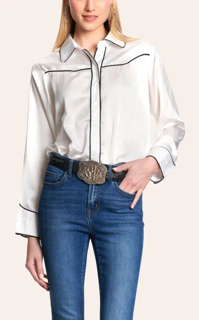Blue B Women's White & Black Satin Retro Western Top