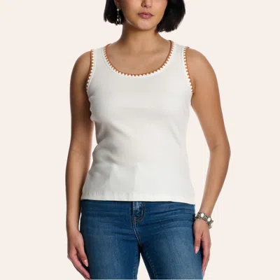 Blue B Women's White Crochet Stitched Fitted Tank Top