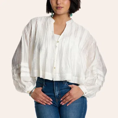 Blue B Women's White Sheer Cropped Long Sleeve Peasant Top