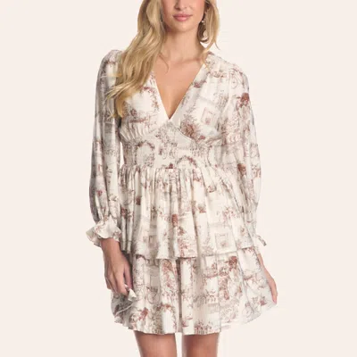 Blue B Women's White Western Print Smocked Waist Ruffle Mini Dress In Neutral