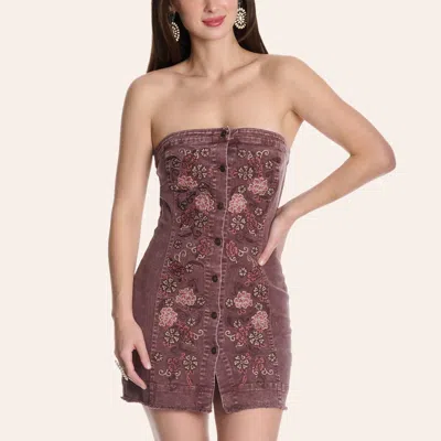 Blue B Women's Wine Embroidered Strapless Button-down Denim Mini Dress In Brown