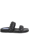 Blue Bird Shoes Braided Leather Slides In Black