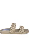 Blue Bird Shoes Braided Leather Slides In Gold