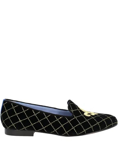 Blue Bird Shoes Fleur-de-lis Embroidered Loafers In Black