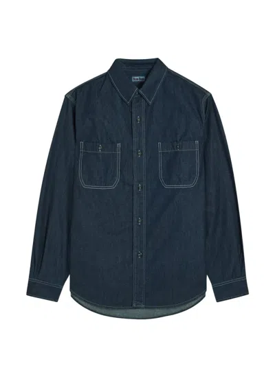 Blue Blue Japan Contrast-stitch Patch-pocket Shirt In Blue