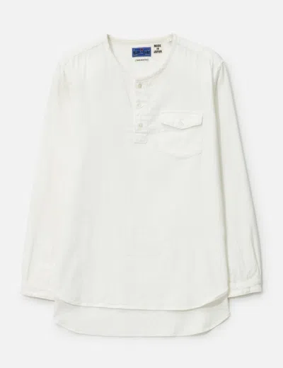 Blue Blue Japan Cotton Pin Oxford Band Collar Long Shirt In White