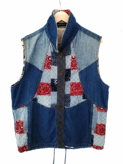 Pre-owned Blue Blue Japan X Le Grande Bleu L G B Blue Point Vest Patchwork Design (size Large)