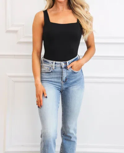 Blue Blush Adair Open Back Square Neck Bodysuit In Black