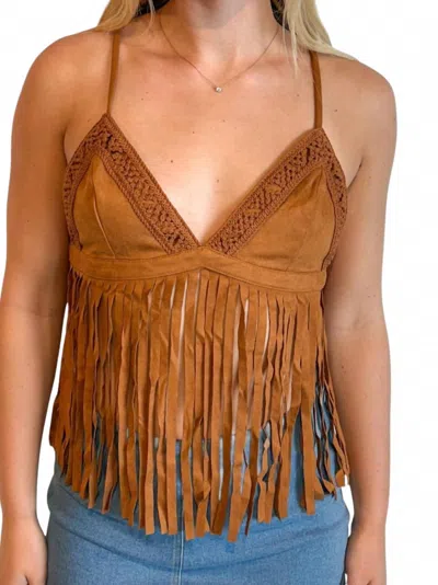 Blue Blush Almost Famous Fringe Top In Sienna In Brown