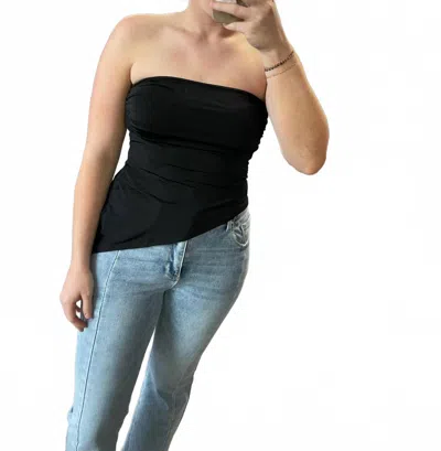 Blue Blush Asymmetrical Strapless Top In Black