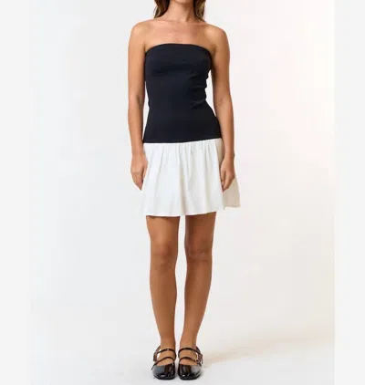Blue Blush Bandeau Flare Dress In Black/white In Multi