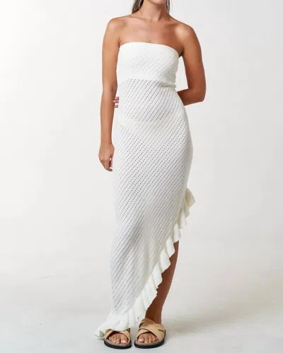 Blue Blush Beachside Asymmetrical Crochet Dress In Off-white