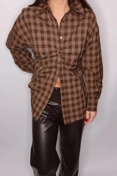 Blue Blush Blair Button Up Shirt In Brown