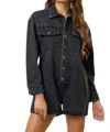 Blue Blush Buttoned Romper In Black In Black