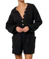 Blue Blush Buttoned Sweater Knit Romper In Black In Black
