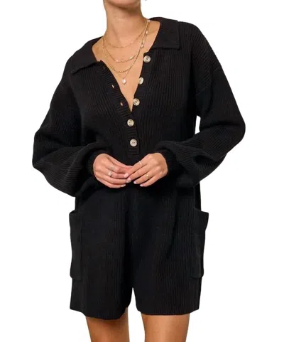 Blue Blush Buttoned Sweater Knit Romper In Black