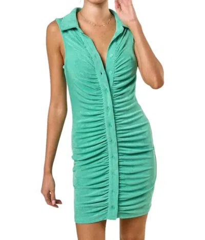 Blue Blush Collared Button Up Dress In Green