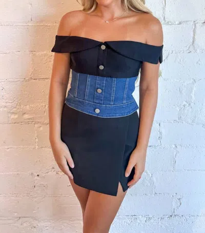 Blue Blush Cowgirl Contrast Top In Denim In Multi