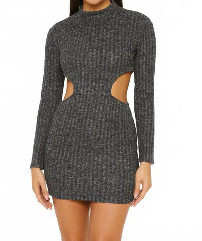 Blue Blush Cutout Cotton Ribbed Midi Dress In Charcoal In Gray