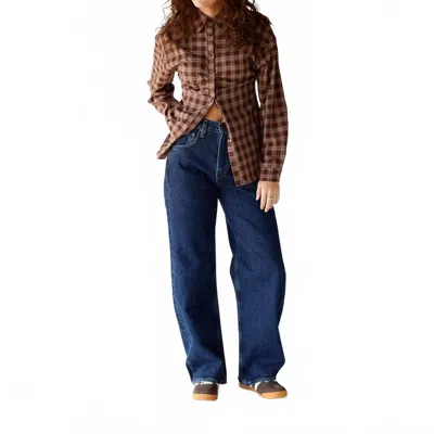 Blue Blush Flirt In Flannel Button Up In Brown