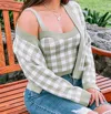 Blue Blush Gingham Cropped Tank And Sweater Set In Kiwi In Multi