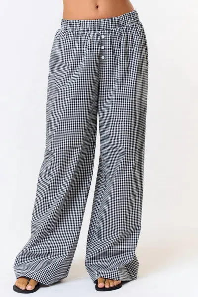 Blue Blush Gingham Wide Leg Lounge Pants In Black