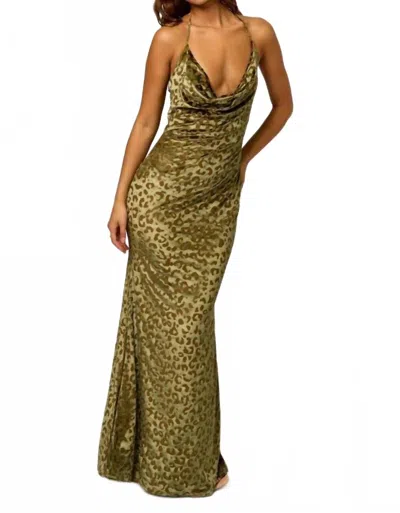 Blue Blush Halter Leopard Print Maxi Dress In Olive Green In Multi