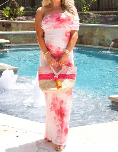Blue Blush Hawaiian Kiss One Shoulder Floral Maxi Dress In Pink Multi