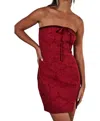 Blue Blush Jacquard Tube Mini Dress With Velvet Contrast In Wine