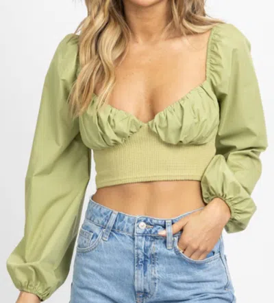 Blue Blush Knit Bodice Poplin Top In Kiwi In Green