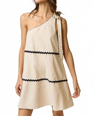 Blue Blush Linen Scalloped One Shoulder Babydoll Dress In Oatmeal In White