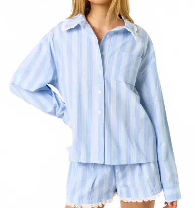 Blue Blush Long Sleeve And Shorts Pajama Set In Blue Striped
