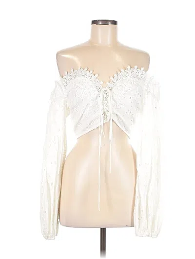 Pre-owned Blue Blush Long Sleeve Blouse In White