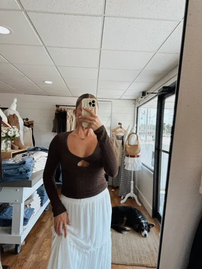 Blue Blush Long Sleeve Keyhole Top In Brown