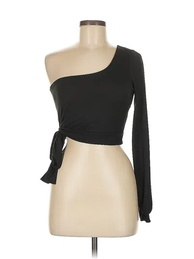 Pre-owned Blue Blush Long Sleeve Top Black One Shoulder Neckline Tops