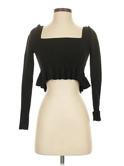 Pre-owned Blue Blush Long Sleeve Top Black Square Neckline Tops