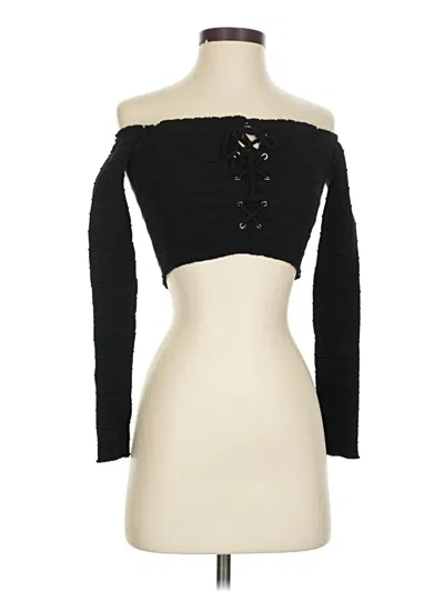 Pre-owned Blue Blush Long Sleeve Top Black Strapless Neckline Tops