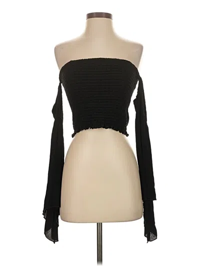Pre-owned Blue Blush Long Sleeve Top Black Strapless Neckline Tops