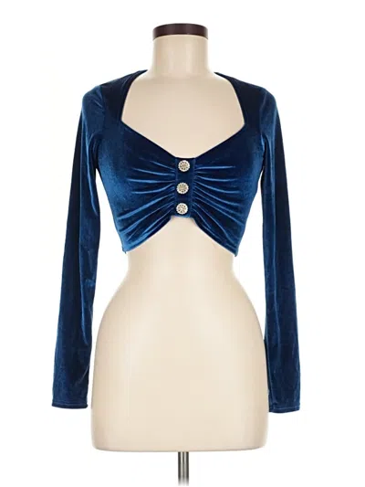 Pre-owned Blue Blush Long Sleeve Top Blue Sweetheart Neckline Tops