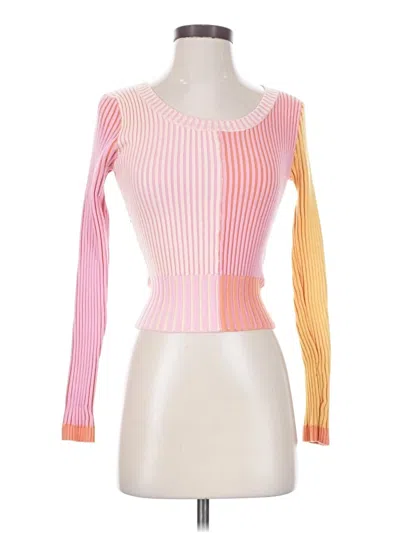 Pre-owned Blue Blush Long Sleeve Top Pink Square Neckline Tops