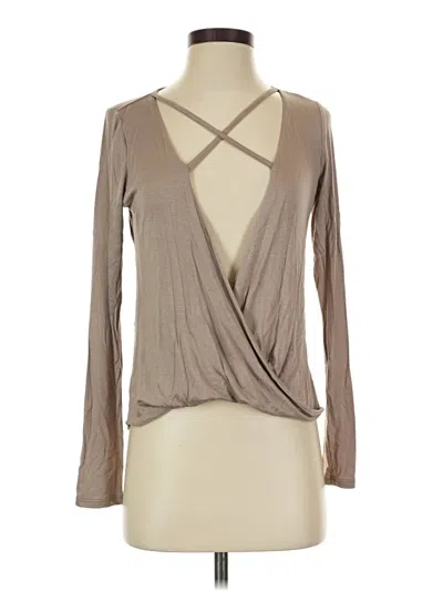 Pre-owned Blue Blush Long Sleeve Top Tan Plunge Neckline Tops