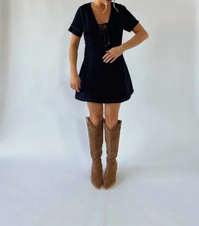 Blue Blush Madison Short Sleeve Denim Dress In Dark Wash In Multi
